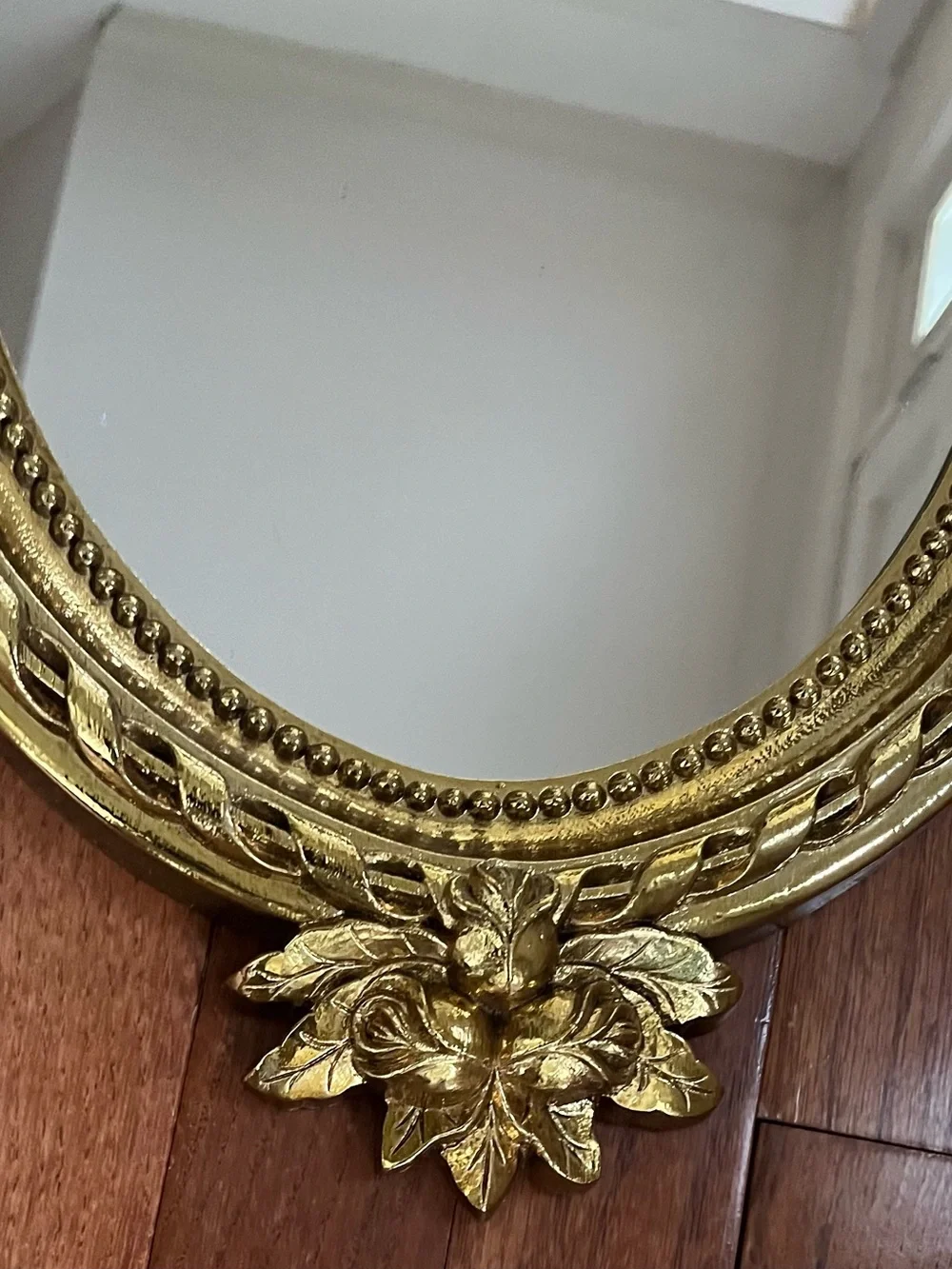 Home Interiors Gold Ornate Oval Wall Mirror with Floral Bow Accent